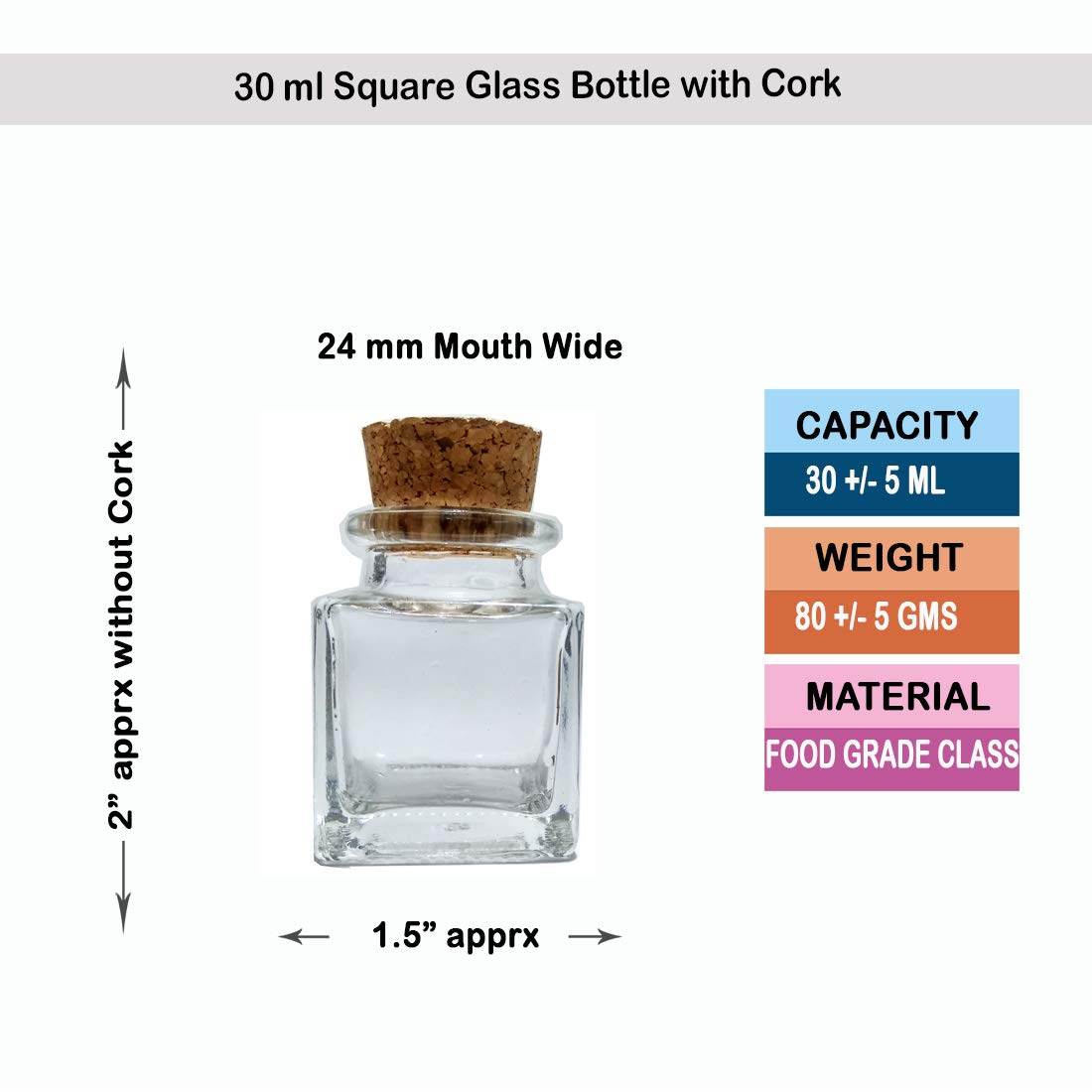 Small Square Glass Bulk Jar Bottles with Corks; 2.75 oz Capacity