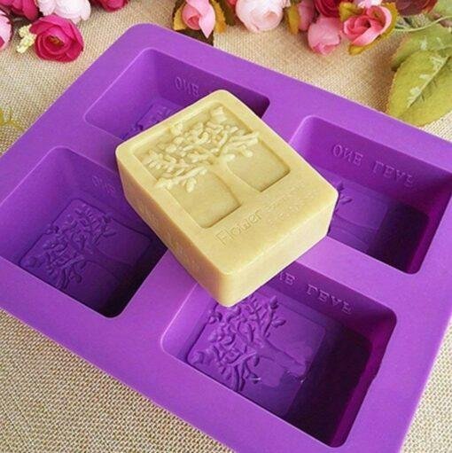 Vedini Newest 4 Cavity Flower Tree Rectangular Silicone Soap Mold jkb-365 - Image 4