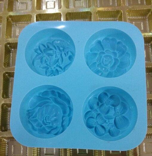 Vedini Round Flower Designed 4 Cavity Soap Making Heavy Wt Silicone Mould (80 gm approx) JKB-351 - Image 2