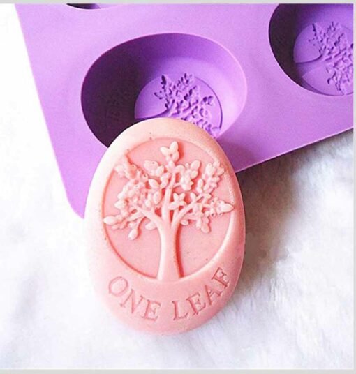 Vedini High Quality Silicone 4 Cavity One Leaf Tree Embeded Oval Handmade Soap Baking DIY Mold (Soap Weight: About 100 Grams) JKB-347 - Image 4