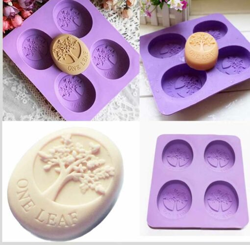 Vedini High Quality Silicone 4 Cavity One Leaf Tree Embeded Oval Handmade Soap Baking DIY Mold (Soap Weight: About 100 Grams) JKB-347 - Image 2