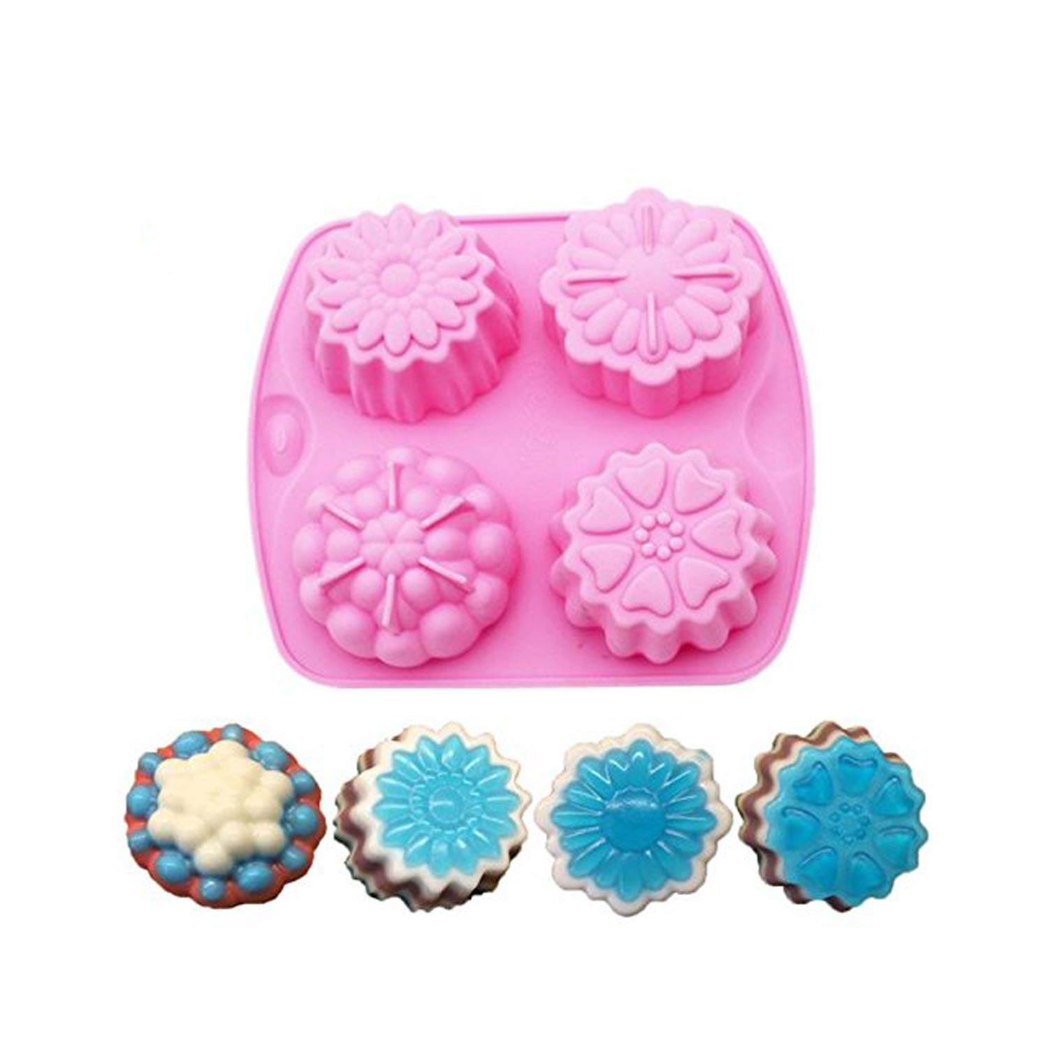 Ankexin Soap Silicone Mold 4 Cavities Square Flower Baking Molds for Soap  Candles Jelly