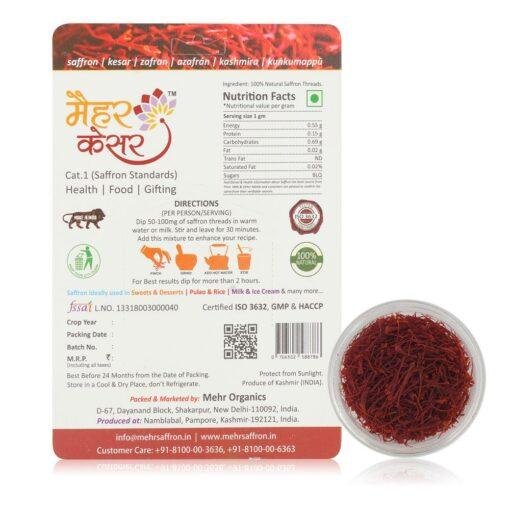 Mehr Organics Saffron Premium All Red Saffron Kashmiri Mogra Kesar 1gm - Image 3