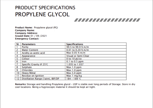 Vedini Propylene Glycol USP Grade Purity 99.5 to 99.9 % m/mo - Image 2