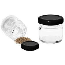 Vedini 35 to 40 ML Round Glass Jar with 43mm Golden Lug Cap 1.5 OZ - Black Cap