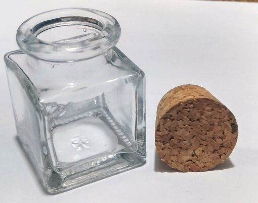 Vedini Square Glass Jar with Approx Square Glass Jar with Cork Stopper 30ml - Image 3