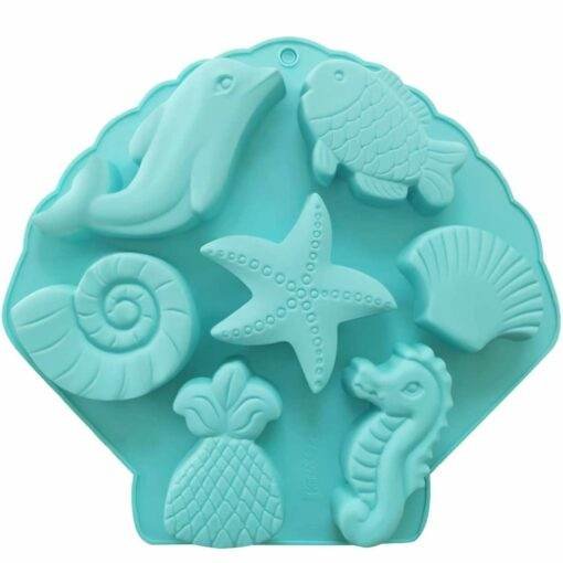 Vedini 7 Cavity Under The Sea Silicone Cake Mold Ocean Animal Dolphin, Fish, Conch, Starfish, Sea Shell, Seahorse, Mermaid Tail Soap Mold for Bath Bomb Jelly Mousse JKB-189 - Image 7