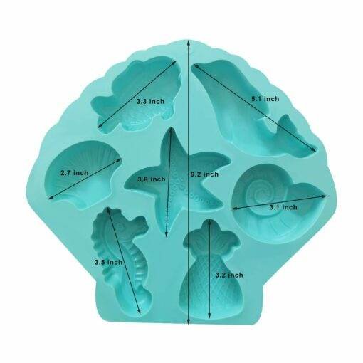 Vedini 7 Cavity Under The Sea Silicone Cake Mold Ocean Animal Dolphin, Fish, Conch, Starfish, Sea Shell, Seahorse, Mermaid Tail Soap Mold for Bath Bomb Jelly Mousse JKB-189 - Image 5