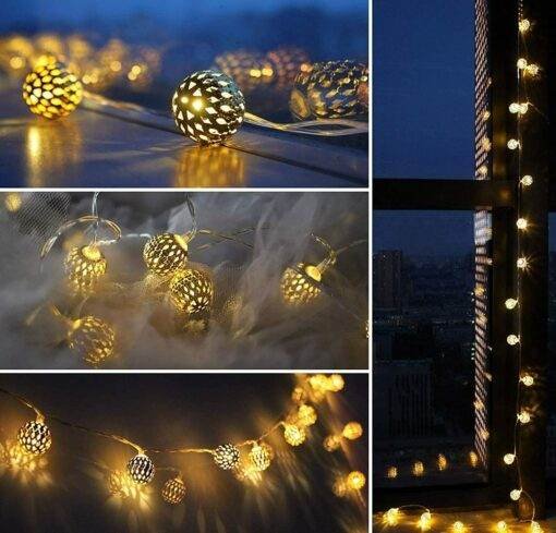 Moraccan Ball String Lights for Indoor Outdoor Decoration Diwali Light for Party Birthday Diwali Christmas Navratri Valentine Gift Home Decoration Light (2 Meter 10 LED, Warm White) jkb-1016 - Image 6