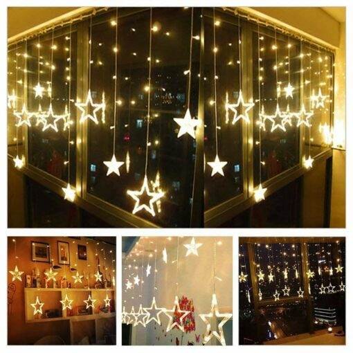 12 Stars 138 Led Curtain String Lights Window Curtain Lights With 8 Flashing Modes Decoration For Christmas, Wedding, Party, Home, Patio Lawn Warm jkb-1014 - Image 4