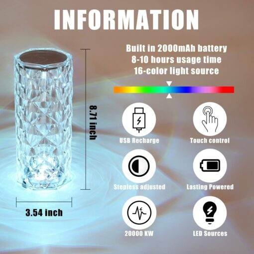 Crystal Table Lamp,16 Colors Changing RGB Touch JKB 1008 - Image 4