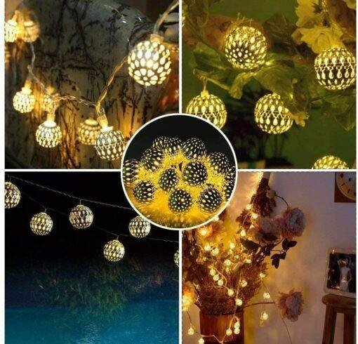 Moraccan Ball String Lights for Indoor Outdoor Decoration Diwali Light for Party Birthday Diwali Christmas Navratri Valentine Gift Home Decoration Light (2 Meter 10 LED, Warm White) jkb-1016 - Image 5