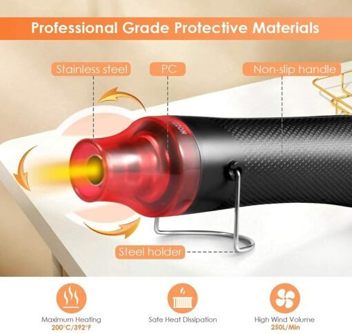 Handheld Mini Heat Gun, 300W Hot Air Gun Multi-Function Electrical Heat Tool for for DIY Embossing, Shrink Wrapping, Drying Paint (300W) - Image 6