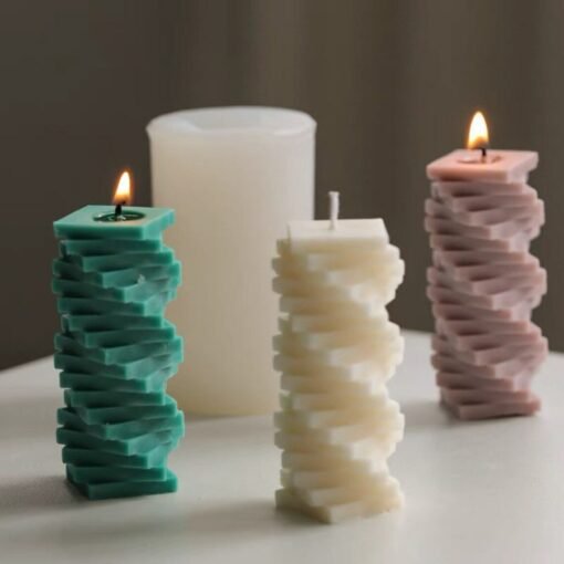 Rotating blocks art pillar candle mold