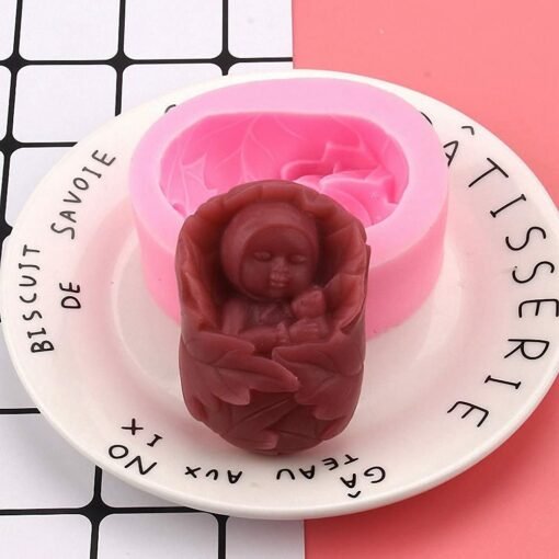 Vedini Sleeping Baby with Bear Shape Soaps Molds I 3D Fondant Cute Baby Wrapped in Leaves Silicone Mould JKB-302 - Image 3