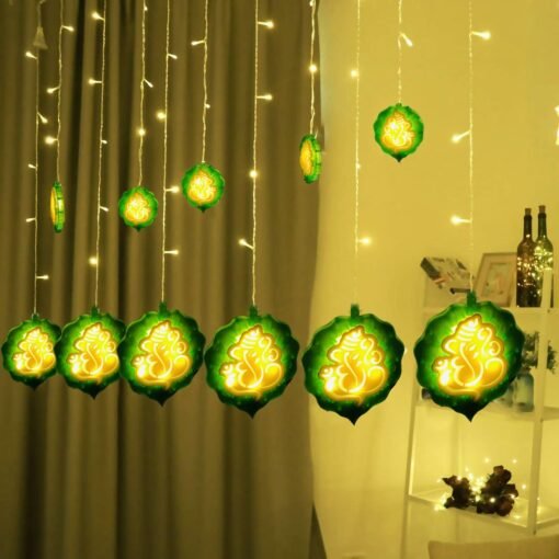 Vedini Ganesh Curtain LED Diwali Lights 114 LED 3 Meter Curtain String Lights Window Curtain Led Lights for Decoration with 8 Flashing Mode for Festival Home (6+6 Ganesh Curtain, Warm White) jkb-1018 - Image 5