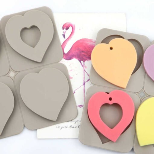 Vedini 4 Cavity heart shape candle soap resin silicone Hanging And Wax Tablet Mold JKB-711 - Image 3
