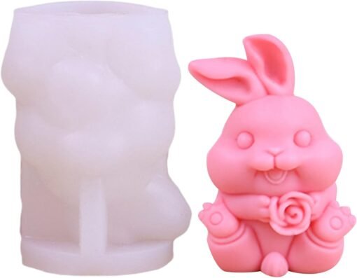Vedini Rabbit Candle Mold, 3D Rabbit Resin Molds, Bunny Silicone Mold, Rabbit Holding Flower Mold, Easter Bunny Resin Casting Mold for Making Decoration Craft Sculpture WCM-509 - Image 3