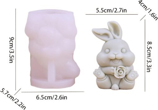 Vedini Rabbit Candle Mold, 3D Rabbit Resin Molds, Bunny Silicone Mold, Rabbit Holding Flower Mold, Easter Bunny Resin Casting Mold for Making Decoration Craft Sculpture WCM-509 - Image 2