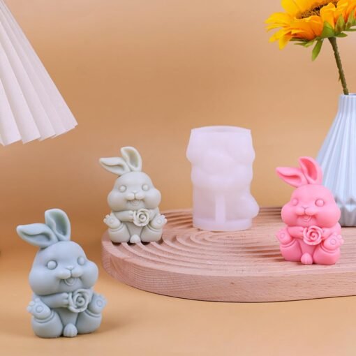 Vedini Rabbit Candle Mold, 3D Rabbit Resin Molds, Bunny Silicone Mold, Rabbit Holding Flower Mold, Easter Bunny Resin Casting Mold for Making Decoration Craft Sculpture WCM-509 - Image 4