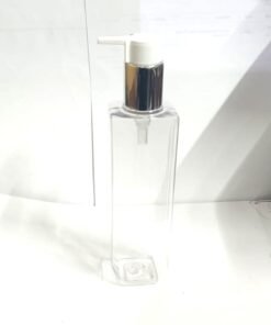 Vedini Clear Tall Square Bottle (PCR/PET) & 24mm Lotion/Hand Wash/Facewash Pump 200ml