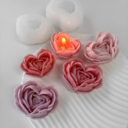 Vedini Flower Candle Mold I 3D Fondant Heart Leaves Shape Silicone Scented Wax Mould I for DIY Handmade Chocolate Ornament Cake Décor Aromatherapy Soap Resin Art Craft Home Party Decoration (Small) WCM-554 - Image 3
