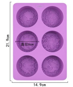 Alternative view of Vedini 6 Cavity Round flower butterfly silicone mold jkb-2008 (Appox 80gm)