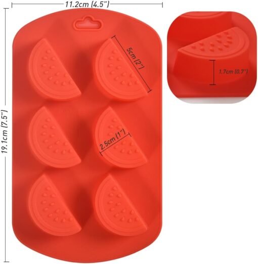 Vedini Fruit Shaped Silicone Mold, 6 Cavity Watermelon 3D Bakeware Mold, Nonstick Food Grade Mold for Soap, Ice Cube, Candies, Fondant, Chocolate Jkb-2003 - Image 2
