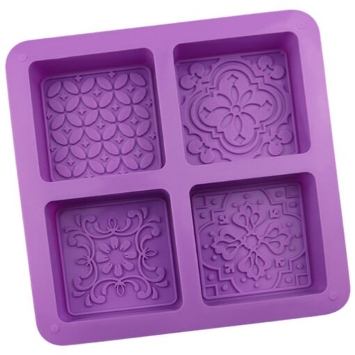 Vedini 4 Cavity square pattern silicone chocolate moon cake mold jkb-2007 - Image 5