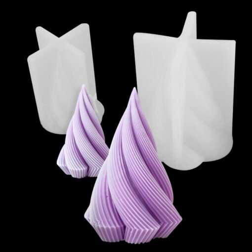 Vedini Twisted Spiral Cone Shape Column Candle Mold I 3D Conical Geometric Thread Pillar Tree Silicone Mould  no SCM Jkb-762 - Image 2