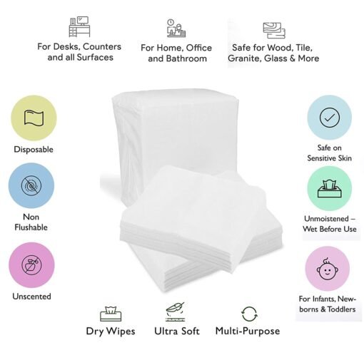 60Pcs Disposable Face Towel, Soft Dry Wipe, Lint Free, Dry Wet Use for Sensitive Skin, Cotton Facial Tissue, Makeup Removing, Surface Cleaning - Image 5
