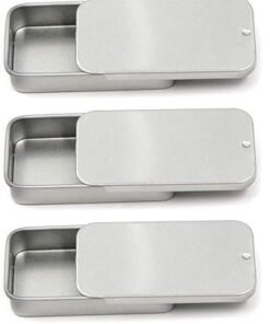 Vedini Black and Silver Metal Tin Containers with Slide Lids – Portable Storage Boxes for Lip Balm, Solid Perfume, Jewelry & Cosmetic Organizing - Silver, 100 pcs