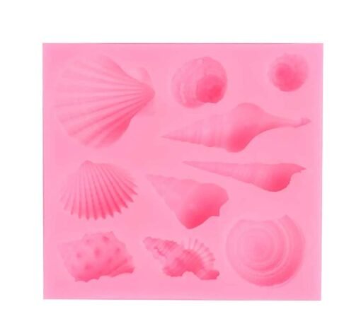 Vedini 10 Cavity Sea shell Silicone Mold Starfish Chocolate Candy Sugar craft Cake Decorating Polymer Clay Mold Tools. (Sea Shells Square) 5051