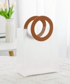 Vedini PVC Bags with Round leather handle Premium Transparent Gift Bags with Style Pack of 5 - Pack of 5pcs, Brown