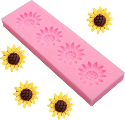 Vedini 4 Cavity Flower Fondant Mold I 3D Sunflower Shape Silicone Baking Mold I for Handmade DIY Jelly Cakes Dessert Candy Chocolate Pastry Polymer Soap Resin Candle Muffin Cupcake Décor  4946A - Image 5