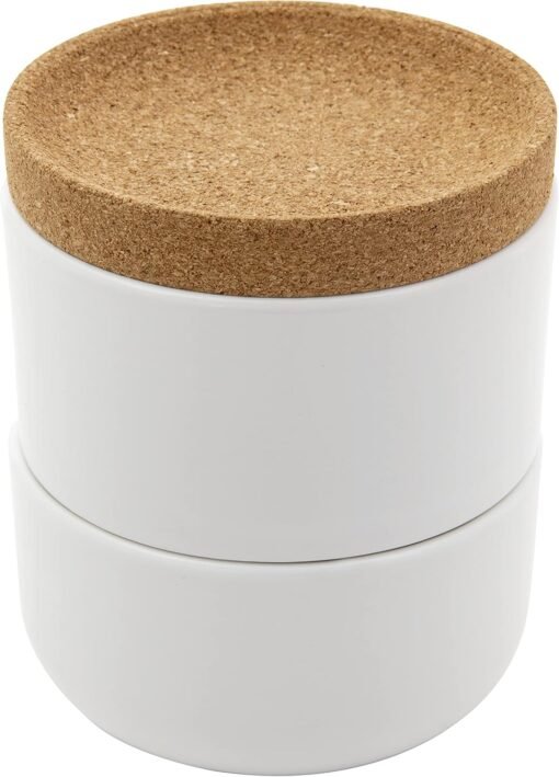 Vedini Ceramic and Cork Salt Pig with Easy Lift Lid for Easy Access, White - Image 3
