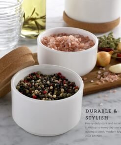 Alternative view of Vedini Ceramic and Cork Salt Pig with Easy Lift Lid for Easy Access, White