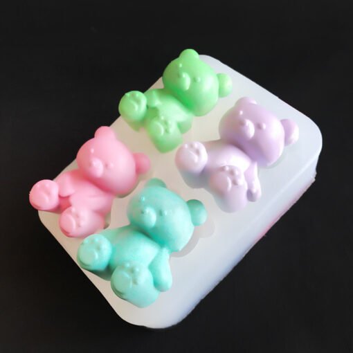 Vedini 4 Cavity small strawberry bear silicone bear mold aromatherapy pendant fondant chocolate cake decoration Mold JKB 5083 - Image 3