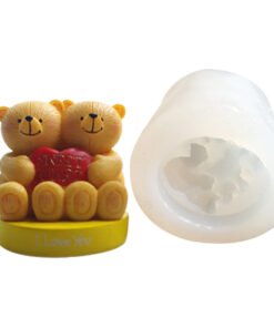 Vedini couple bear teddy with heart candle silicone mold JKB 5085
