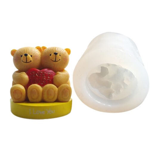 Vedini couple bear teddy with heart candle silicone mold JKB 5085