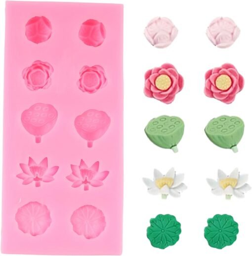 Vedini Lotus pond Flower Silicone Molds Lotus Root Lotus Leaf Fondant Mold for Cake Decoration Chocolate Cupcake Topper Candy Sugar Craft Polymer Clay Gum Paste 53-75