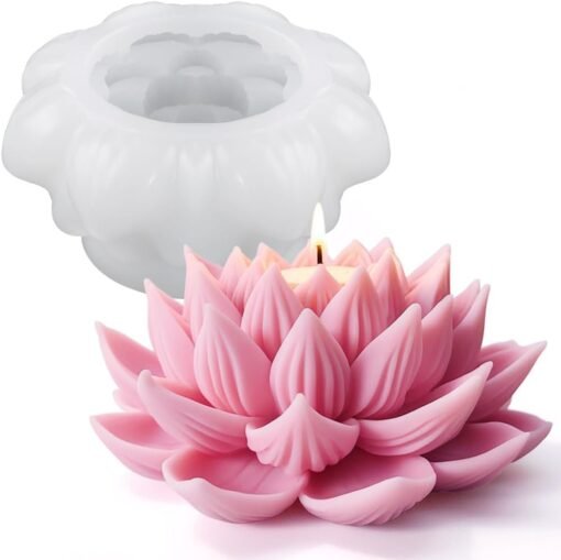 Vedini 3D Lotus Candle Mold Scented Candles Flower Silicone Mold Aromatherapy Candle Molds for Candle Making Supplies Soap Molds Resin Molds Home Decor Floral Silicone Molds for Resin Epoxy Cement Gypsum AI020