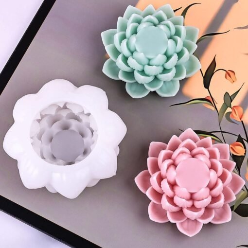 Vedini 3D Lotus Candle Mold Scented Candles Flower Silicone Mold Aromatherapy Candle Molds for Candle Making Supplies Soap Molds Resin Molds Home Decor Floral Silicone Molds for Resin Epoxy Cement Gypsum AI020 - Image 5