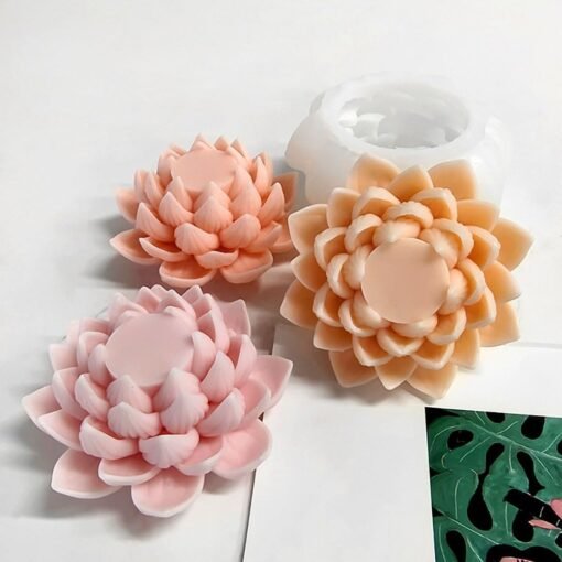 Vedini 3D Lotus Candle Mold Scented Candles Flower Silicone Mold Aromatherapy Candle Molds for Candle Making Supplies Soap Molds Resin Molds Home Decor Floral Silicone Molds for Resin Epoxy Cement Gypsum AI020 - Image 4