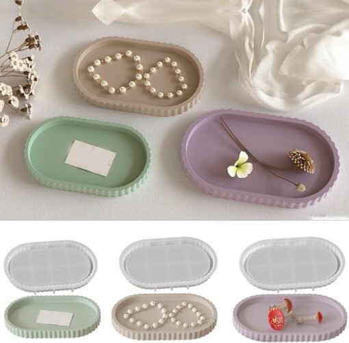 Vedini Jewelry Trinkets Storage Tray Mould Practical Oval Striped Silicone Mold for Crafting Individualized Ashtray and Dish 5309B - Image 2