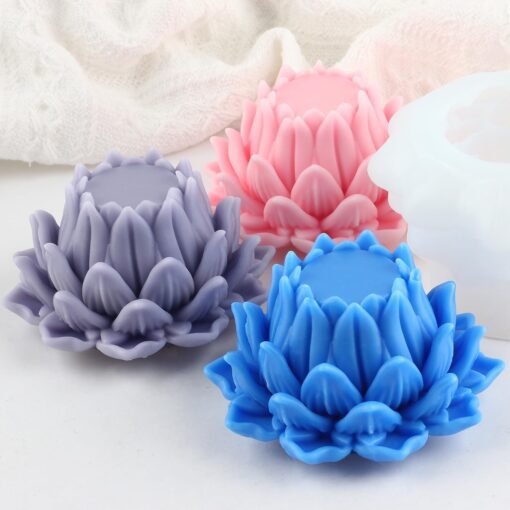Vedini 3D Lotus Silicone Scented Candle Mold Flower Silicone Mold Aromatherapy Candle Molds for Candle Making Supplies Soap Molds Resin Molds Home Decor AI017 Floral Silicone Molds for Resin Epoxy Cement Gypsum (PACK OF 1) AI017 - Image 6