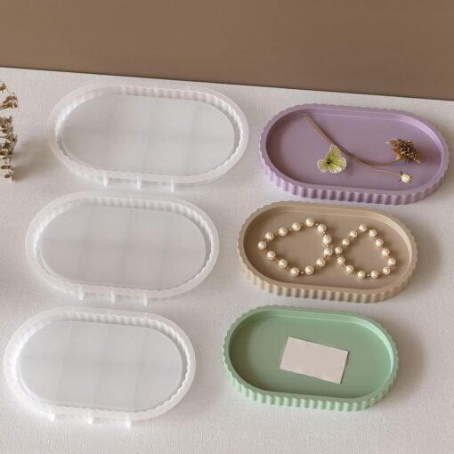 Vedini Jewelry Trinkets Storage Tray Mould Practical Oval Striped Silicone Mold for Crafting Individualized Ashtray and Dish 5309B