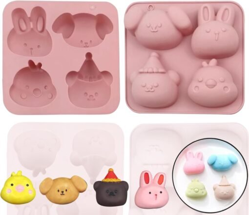 Vedini 4 Cavity Silicone Cake Mold, Cute Chicken Molds, Bear DIY Baking Handmade Soap Mold