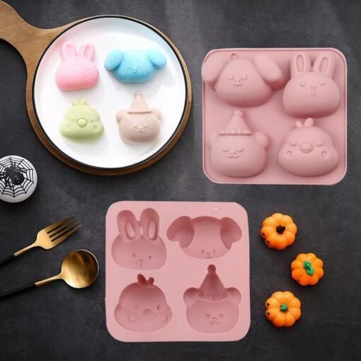 Vedini 4 Cavity Silicone Cake Mold, Cute Chicken Molds, Bear DIY Baking Handmade Soap Mold - Image 3