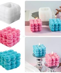 Vedini 3D Rose Flower Cube Candle Mold I 3D Fondant Bubble Rubik Cube Silicone Wax Epoxy Mould I Square Succulent Molds for DIY Handmade Chocolate, Cake Décor, Aromatherapy, Soap Resin Art Craft Home Decoration (Rose Rubik)JKB-530